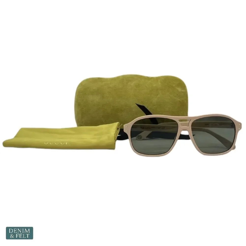 NEW‎ Gucci GG0475S Ivory Green Square Aviator Matte Lens Designer Sunglasses
